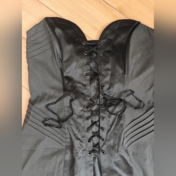 Betsey Johnson Black Satin Lace-Up Midi Dress - Picture 2 of 7